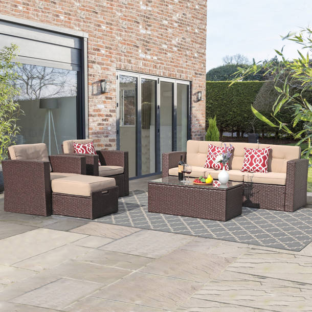 Latitude Run® 7 Piece Rattan Sectional Seating Group with Cushions